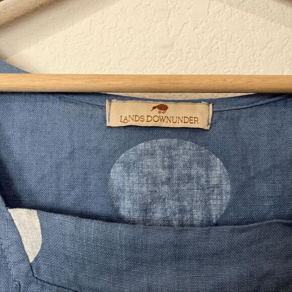 Lands Downunder Blue Polka Dot Chambray Linen Sleeveless Midi Dress Size Large - Picture 6 of 6
